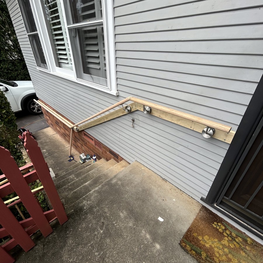 Timber step and platform at a home entrance